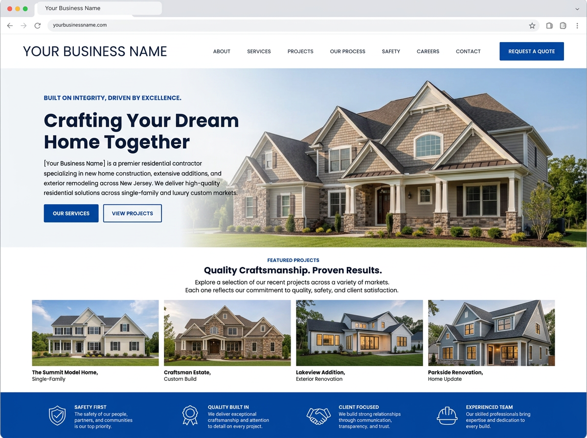 Your Business Name concept website design for a contractor