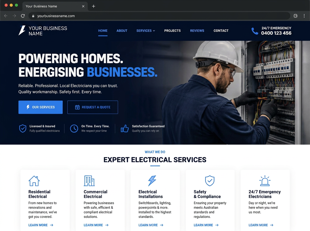 Your Business Name concept website design for a electrician