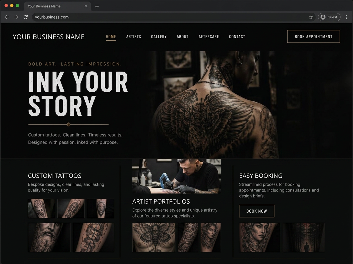 Your Business Name concept website design for a tattoo studio